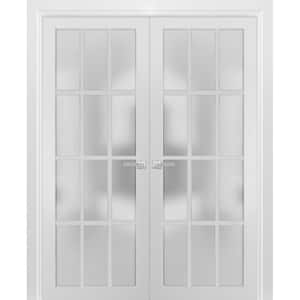 3312 60 in. x 96 in. Universal Handling Frosted Glass Solid Core White Finished Pine Wood Double Prehung French Door