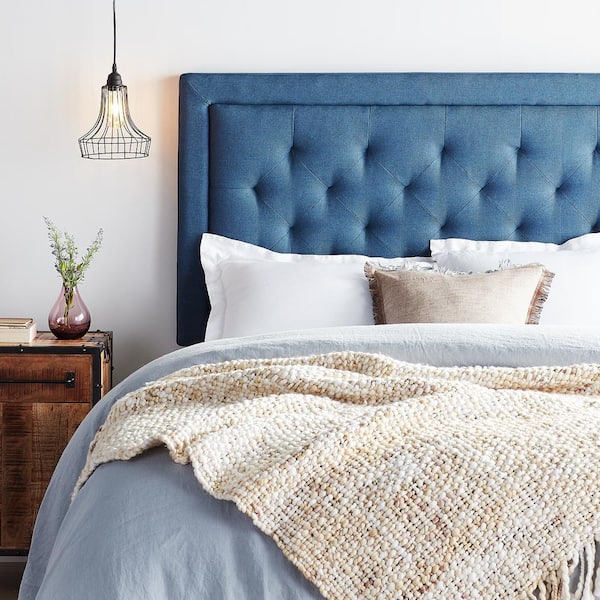 Brookside Navy Upholstered Queen Headboard with Diamond Tufting