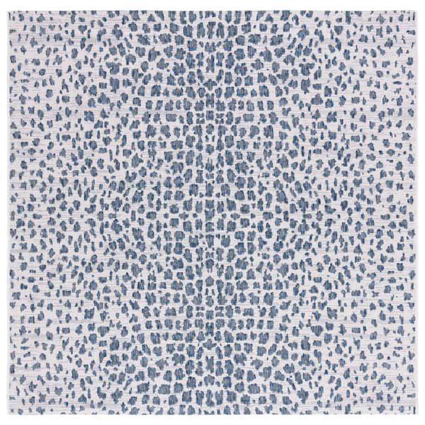 Courtyard Ivory/Navy 5 ft. x 5 ft. Cheetah Geometric Indoor/Outdoor Square Area Rug