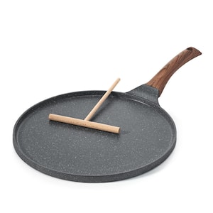 12 in. Gray Cast Aluminum Core Ceramic Nonstick Induction Compatible Crepe Pan with Stay Cool Handle and Spreader