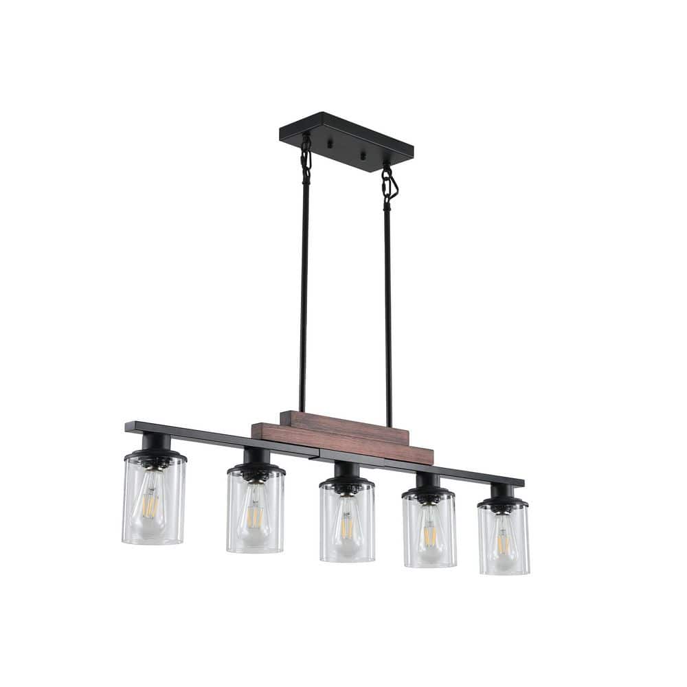 5 light Black & Walnut Metal Frame Linear Chandelier for Kitchen Island with Clear Glass Shades , no bulbs included price history on PriceWatchPro