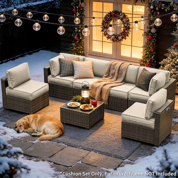 26 in. x 26 in. x 5 in. (14-Piece) Deep Seating Outdoor Lounge Chair Sectional Cushion Cream