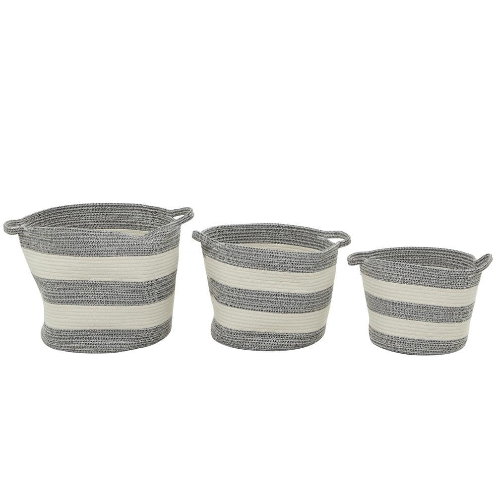 Litton Lane Cotton Fabric Handmade Striped Storage Basket with Handles (Set of 3)