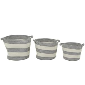 Cotton Fabric Handmade Striped Storage Basket with Handles (Set of 3)