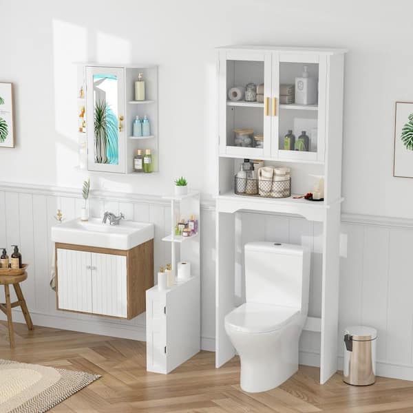 Tall Bathroom Storage Cabinet, White 46.3 in. Accent Storage Cabinet, Narrow Floor Organizer for Small Spaces