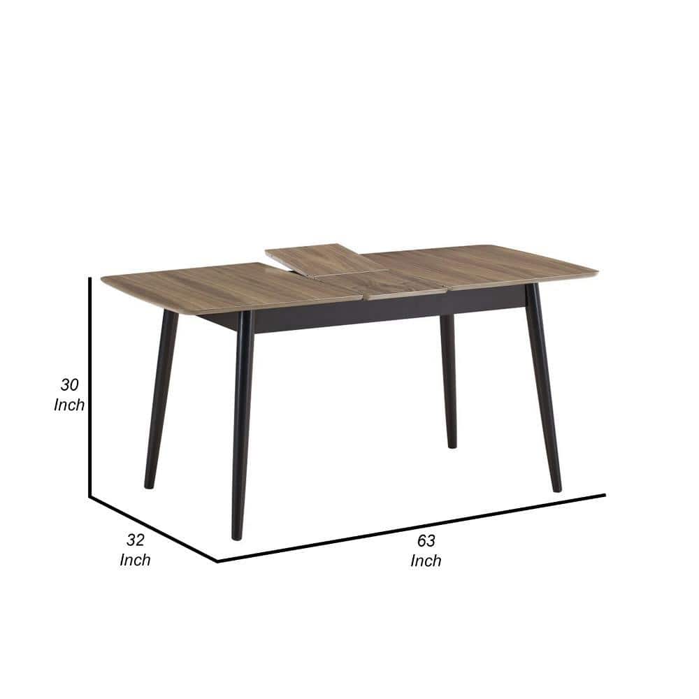 Anae 63 Inch Extendable Brown Wood Dining Table with Black Legs