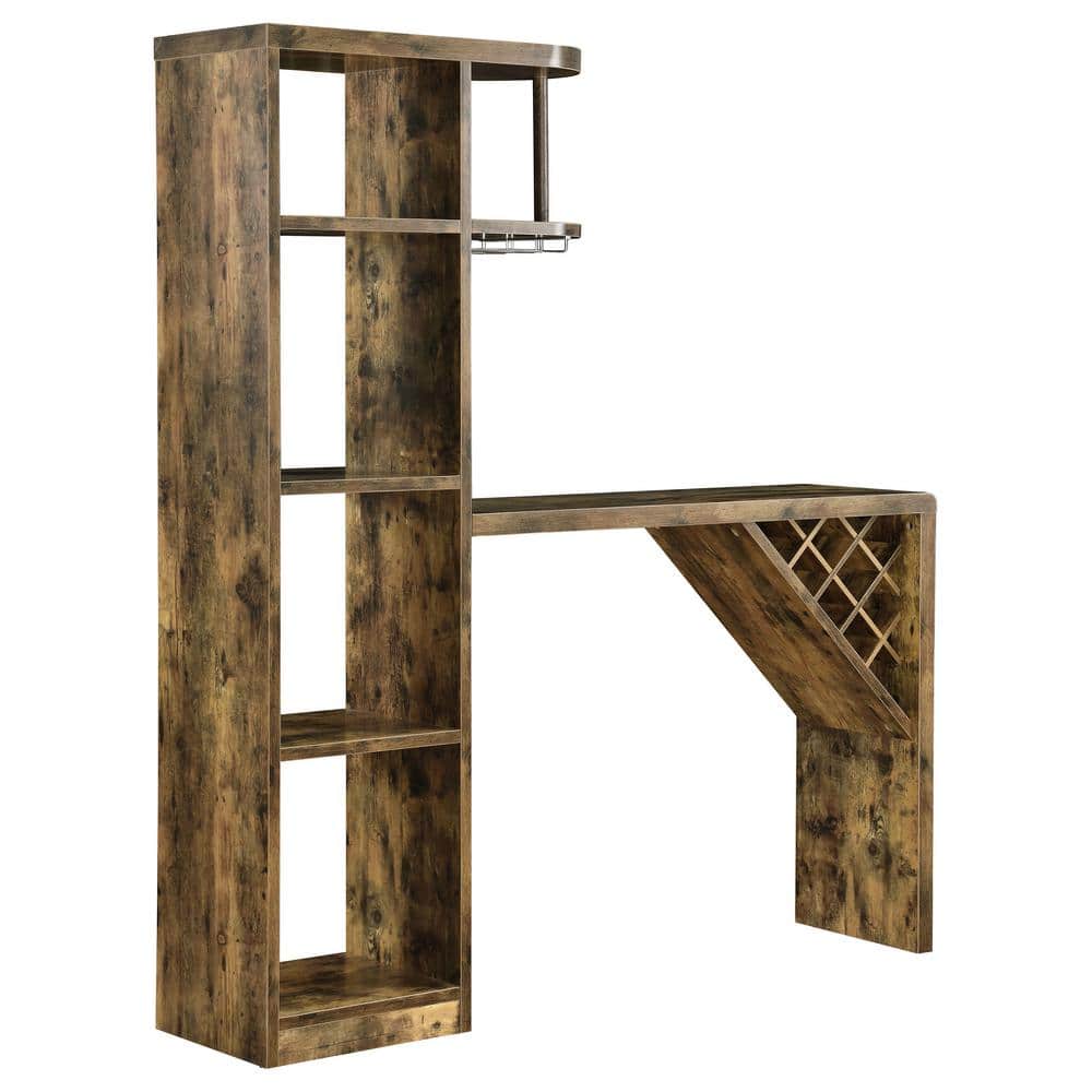 Antique Nutmeg 5-Shelf Rustic Bar Table with Storage