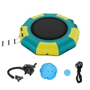 Inflatable Water Bouncer 10 ft. Recreational Water Trampoline Portable Bounce Swim Platform with Electric Air Pump