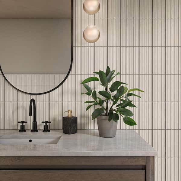 Indoterra Natural 2 in. x 4 in. Matte Porcelain Fluted Concrete Look Wall Tile Sample