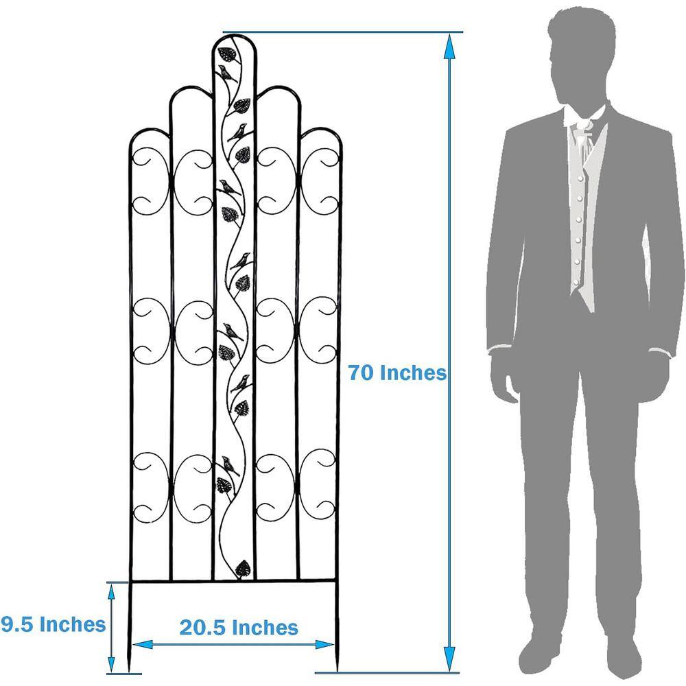 Black Metal Garden Trellis with Bird Design, 70 Inches Tall