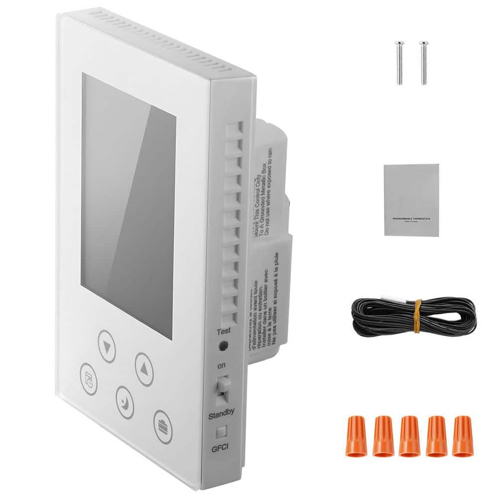 7-Day Programmable Thermostat, Home Thermostats for Radiant Underfloor Heating Cable, Built-in GFCI White 2025 update price history on PriceWatchPro