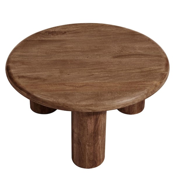 Mavina 34 in. Walnut Brown Round Solid Mango Wood Coffee Table