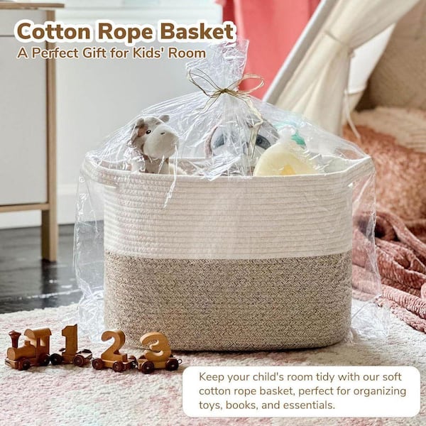 Light Brown 13 in. x 9 in. Woven Storage Basket Cotton Rope