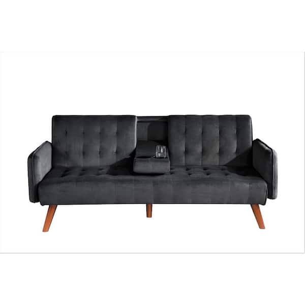 US Pride Furniture Thomas 72 in. Black Velvet 2-Seats Twin Sofa Beds