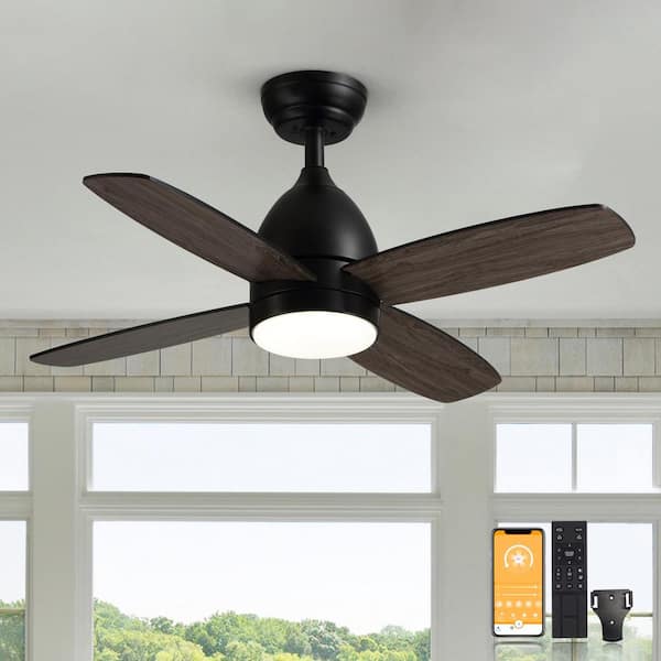 ANTOINE 36 in. Dimmable LED Indoor Black Ceiling Fan with Remote Farmhouse Small Bedroom Fan Light with Walnut Color Blades
