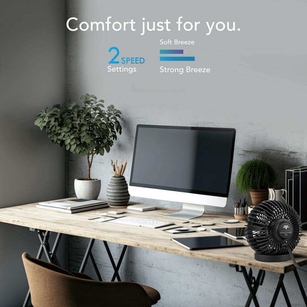 Black Glossy Modern Spherical Desk Fan with Adjustable Tilt