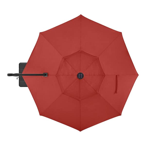 11 ft led round offset patio umbrella in chili red Hampton Bay 11 ft. Aluminum Cantilever Solar LED Offset Patio Umbrella in Chili  Red URM822013-Chili