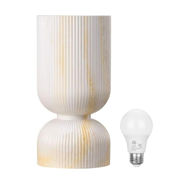 10 in. White Marble 3-Color Temperature Table Lamp, 9-Watt LED Bulb Included