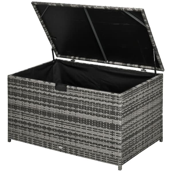 Unbranded 113 Gal. Large Dark Gray Steel and PE Rattan Deck Box-Stylish Outdoor Storage Solution for Pool Supplies, Garden Tools