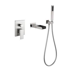Single-Handle Wall Mount Roman Tub Faucet with Hand Shower in Brushed Nickel (Valve Included)