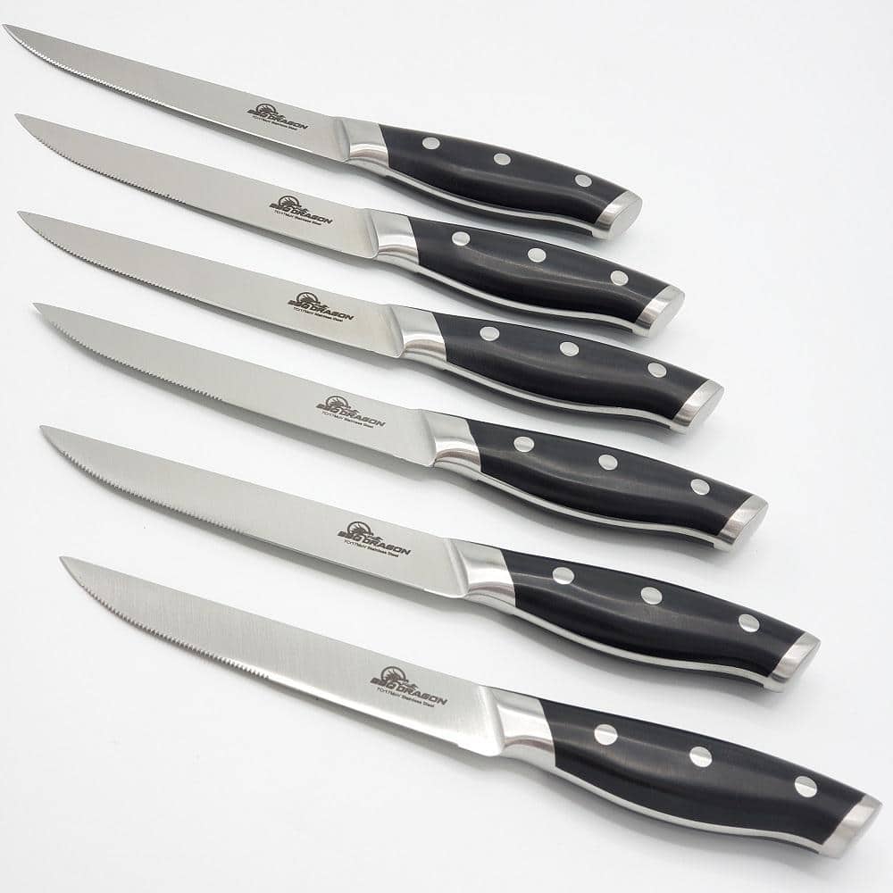  BYEGOU Gold Steak Knives Set of 6, Stainless Steel Serrated  Kitchen Knife Set, Heavy Duty Dinner Knives for Cutting Meat, Beef, 8.6  Inch, Dishwasher Safe: Home & Kitchen