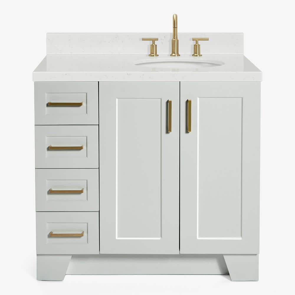 Gray Freestanding Single Vanity with Brass Hardware