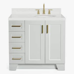 Taylor 36.25 in. W x 22 in. D x 36 in. H Single Sink Freestanding Bath Vanity in Grey with Carrara Quartz Top