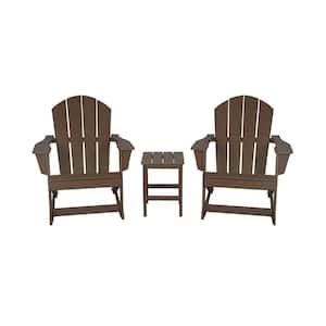 Iris Outdoor Rocking Poly Adirondack Chairs With Side Table Set in Dark Brown (3-Piece)