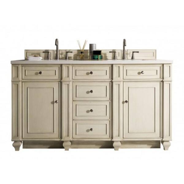 James Martin Vanities Bristol 60 in. W x 23.5 in. D x 34 in. H Double Bathroom Vanity in Vintage Vanilla with Arctic Fall Solid Surface Top
