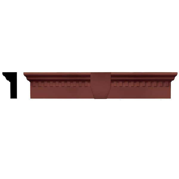 Builders Edge 2-5/8 in. x 6 in. x 33-5/8 in. Composite Classic Dentil Window Header with Keystone in 027 Burgundy Red