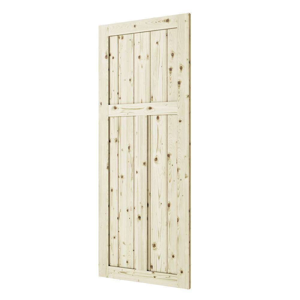 84'' Unfinished Knotty Pine Solid Wood Paneled Barn Door