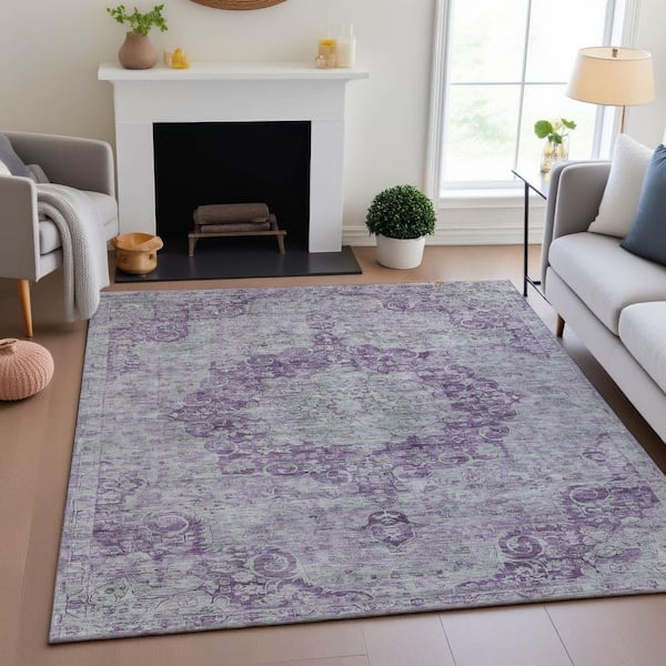 Mayfield Premium Machine Washable Abstract AMF1238 Purple 9 ft. x 12 ft. Area Rug