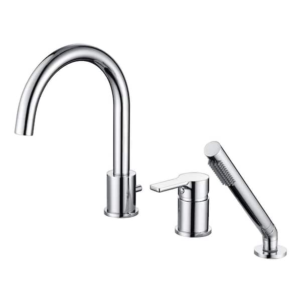 SUMERAIN Modern Single Handle Tub Deck Mount Roman Tub Faucet with Hand Shower in Chrome