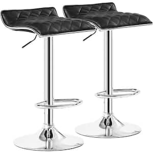 Adjustable & Rotatable Black Metal 24.8 in. H Bar Stool with Modern Faux Leather and Metal Bar Stool Set of 2