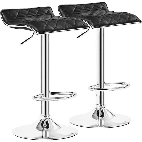 VECELO Adjustable & Rotatable Black Metal 24.8 in. H Bar Stool with Modern Faux Leather and Metal Bar Stool Set of 2