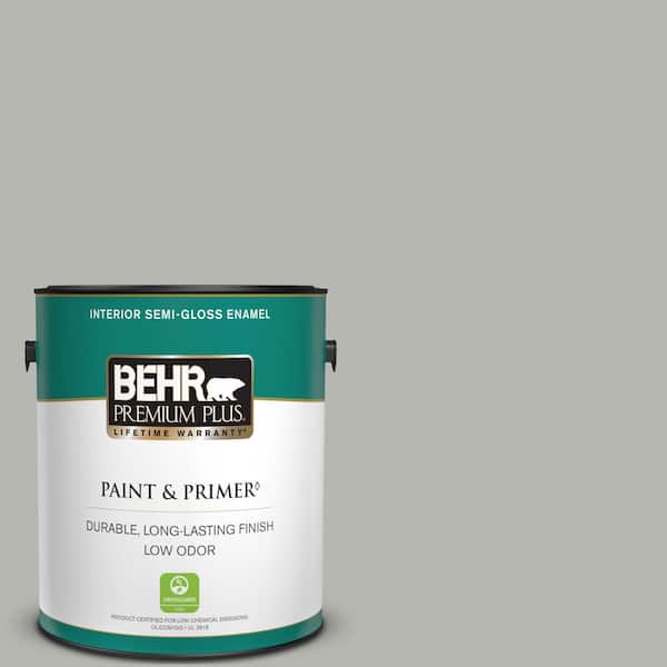 BEHR PREMIUM PLUS 1 gal. Home Decorators Collection #HDC-MD-26 Sonic Silver Semi-Gloss Enamel Low Odor Interior Paint & Primer