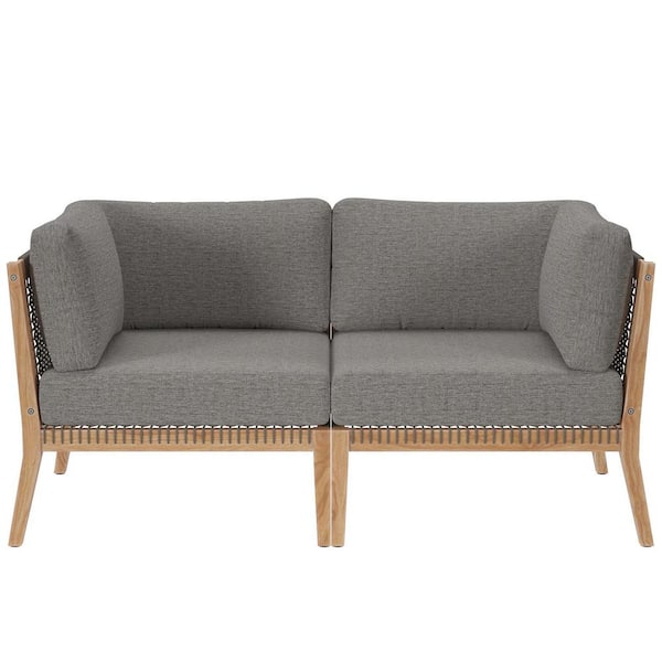 MODWAY Clearwater Outdoor Patio Teak Wood Loveseat in Gray Graphite