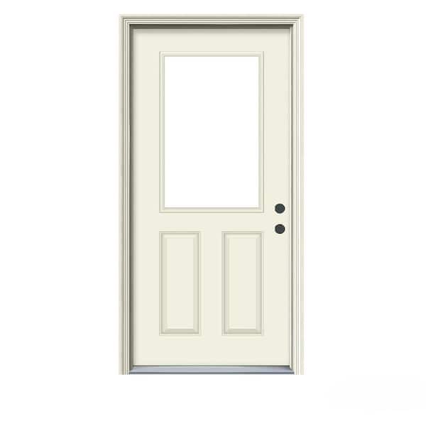 JELD-WEN 36 in. x 80 in. 1/2 Lite Primed Steel Prehung Left-Hand Inswing Entry Door w/Brickmould