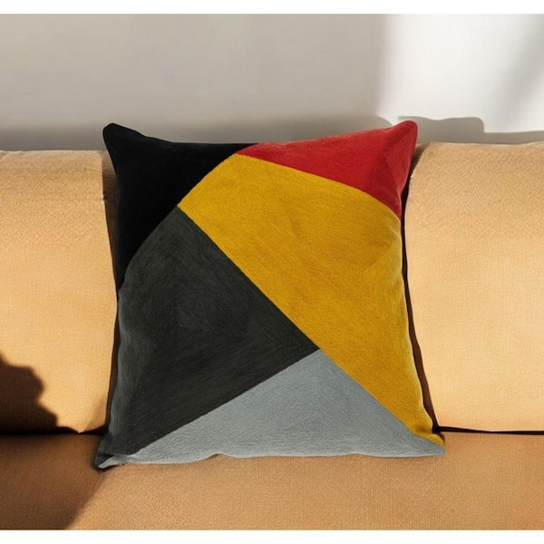 Mustard, Yellow, Black Geometric Polyester 20 in. x 20 in. Throw Pillow