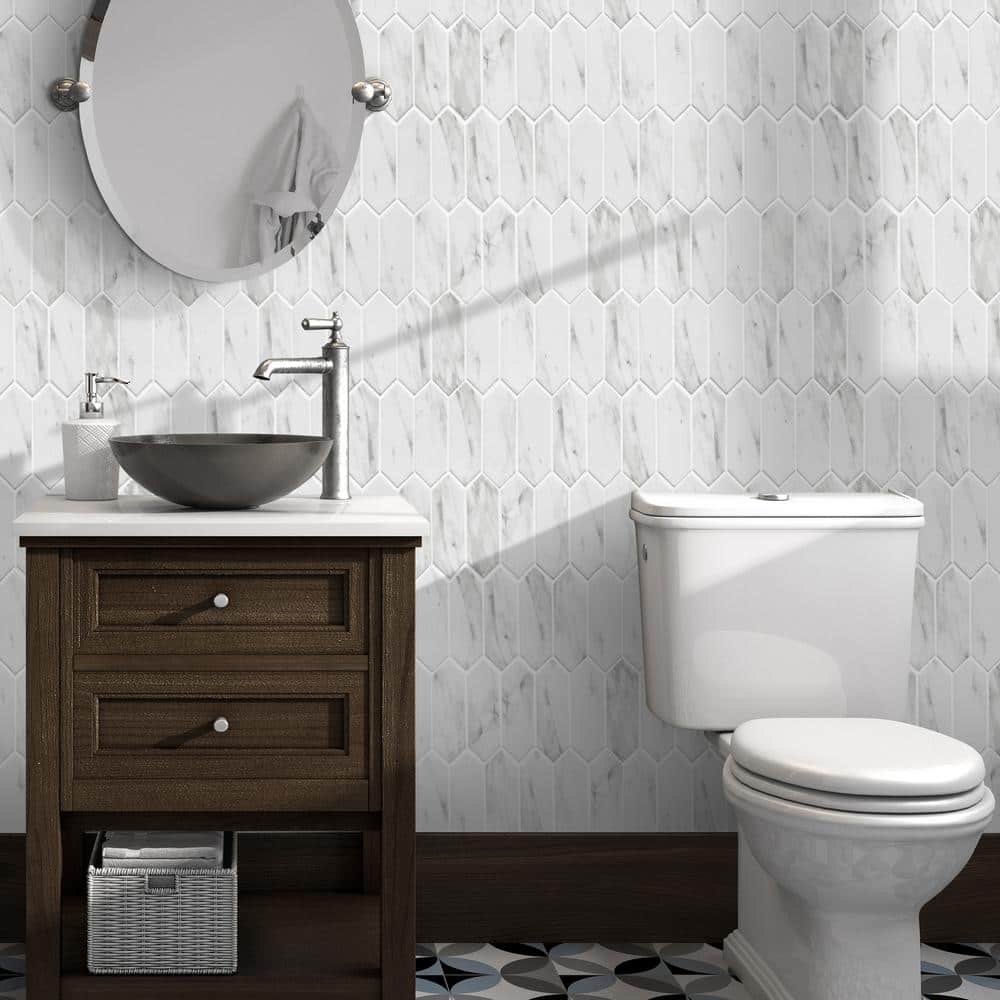 10.9" x 9.5" White Calacatta Recycled Glass Hexagon Mosaic Tile