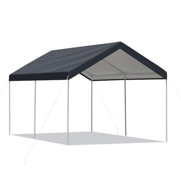 Aoodor 10 ft. W x 20 ft. D Portable Vehicle Carport with Gray Canopy Roof