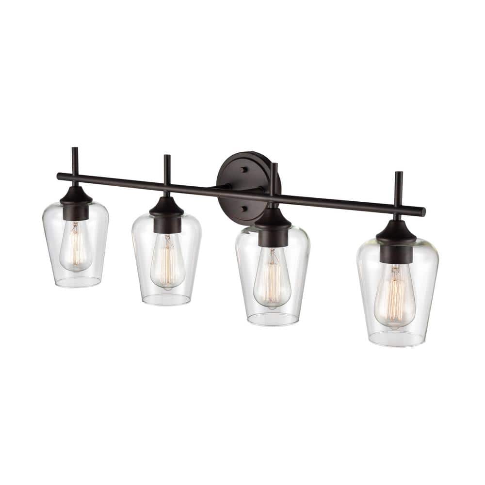 Ashford 31" Rubbed Bronze 4-Light Vanity with Clear Glass Shades