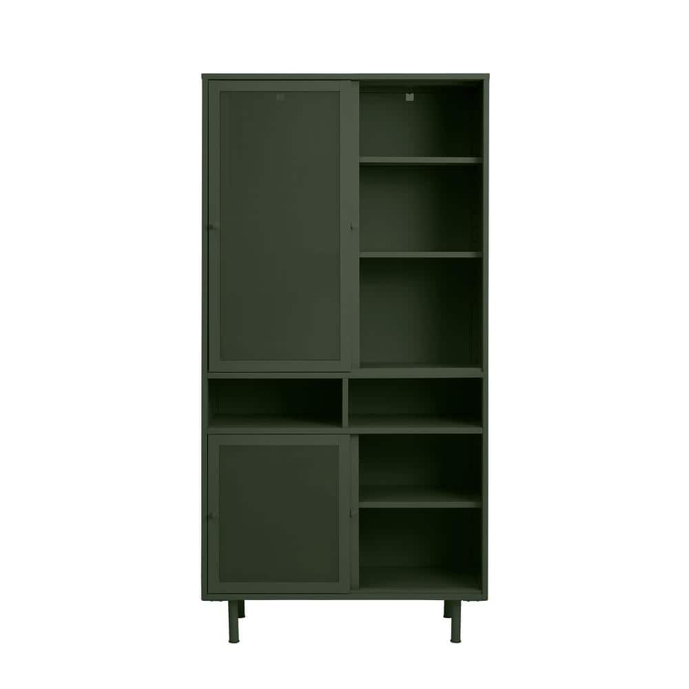 Olive Green Metal Mesh 71'' Cabinet with Shelves