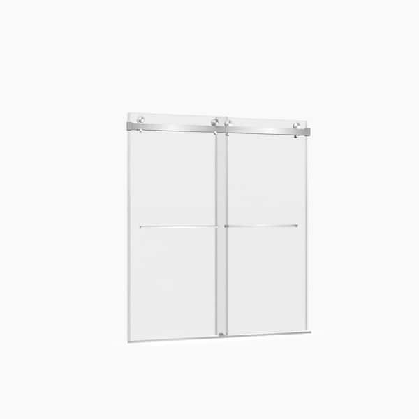 56-60" W x 70" H Frameless Double Sliding Shower Door, 8mm SGCC Glass, Easy-Clean Coat, Brushed Nickel