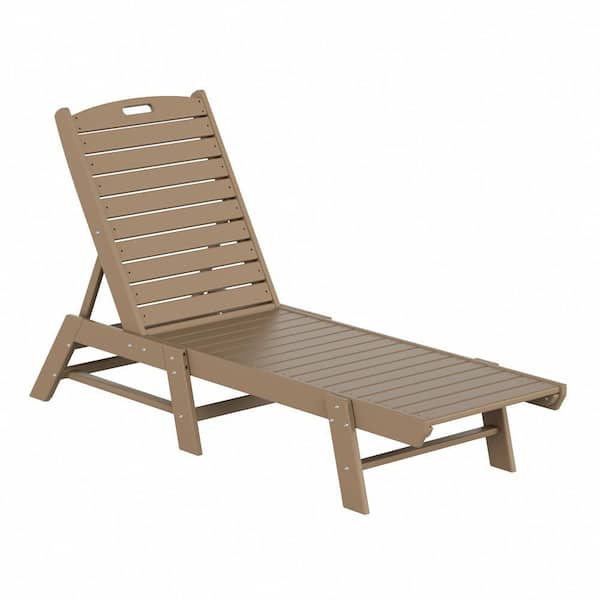 Laguna Weathered Wood Fade Resistant HDPE All Weather Plastic Outdoor Patio Reclining Chaise Lounge with Adjustable Back