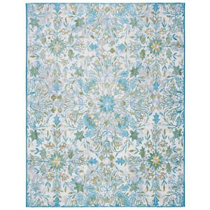Barbados Ivory/Light Blue 10 ft. x 12 ft. Floral Medallion Indoor/Outdoor Patio Area Rug