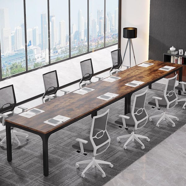 Moroni 78.7 in. Rustic Brown & Black Wood Computer Desk, Rectangular Conference Table Seminar Table for 6-8 People, 2PCS