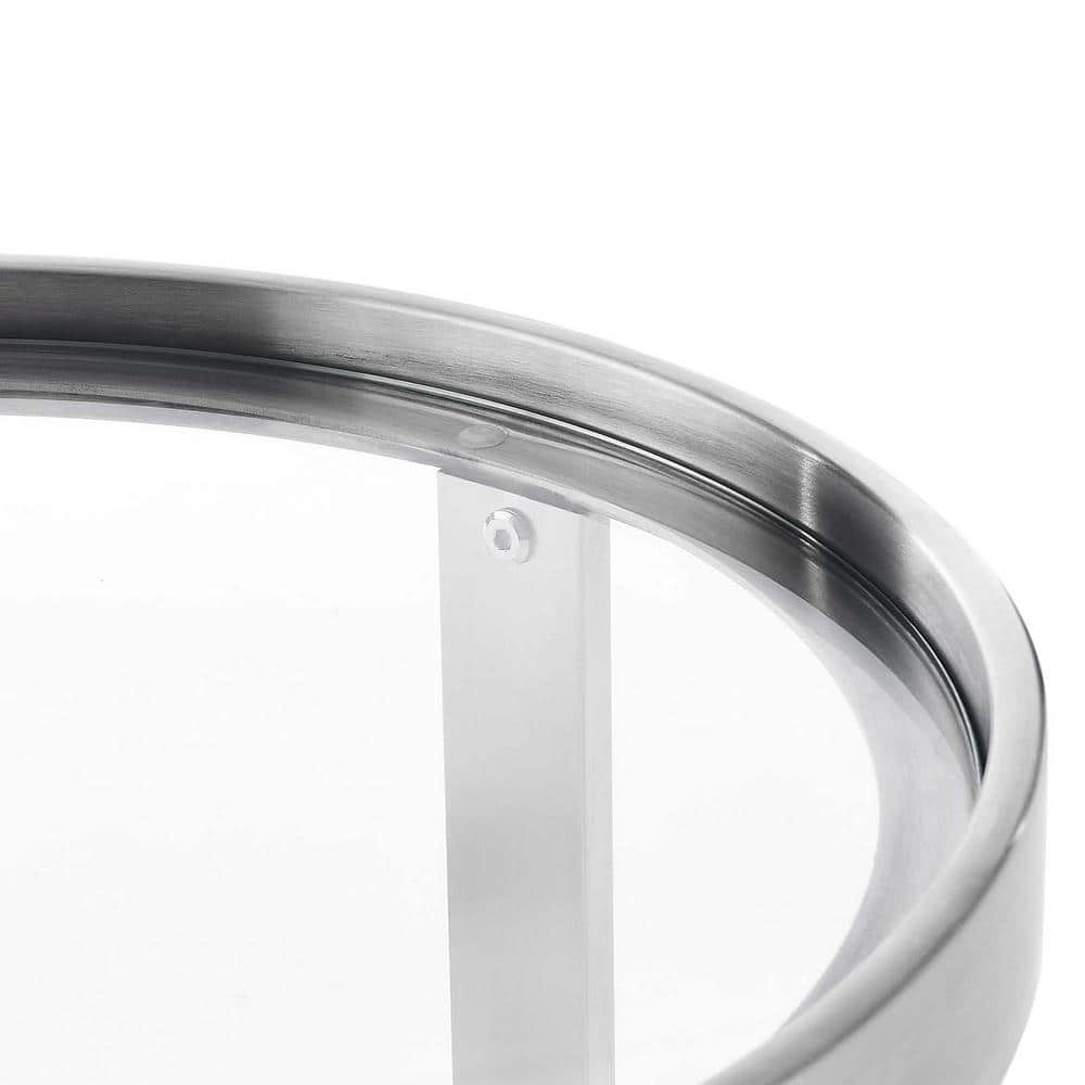 Silver Round Metal and Glass Accent Side Table