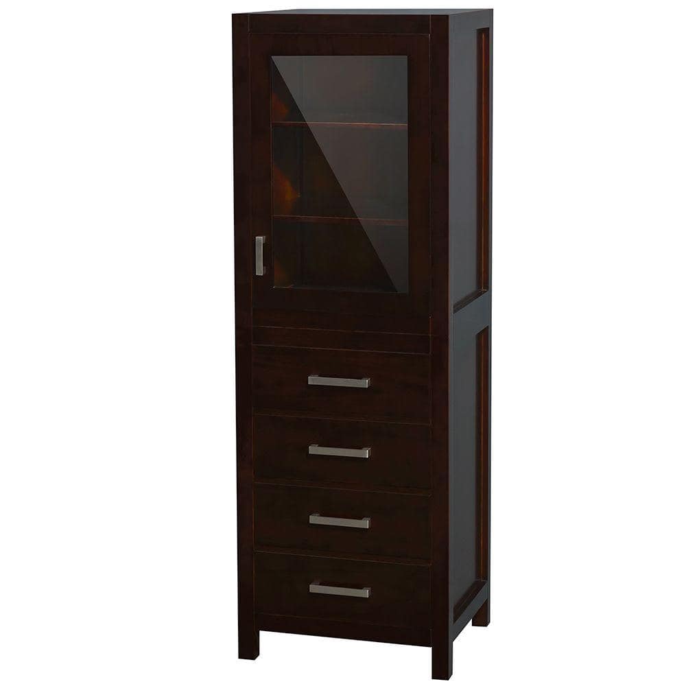 Espresso Solid Wood Freestanding Linen Cabinet with Glass Door