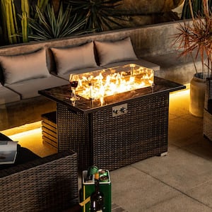 44 in. 50,000 BTU Rectangular Wicker Gas Outdoor Patio Fire Pit Table in Espresso